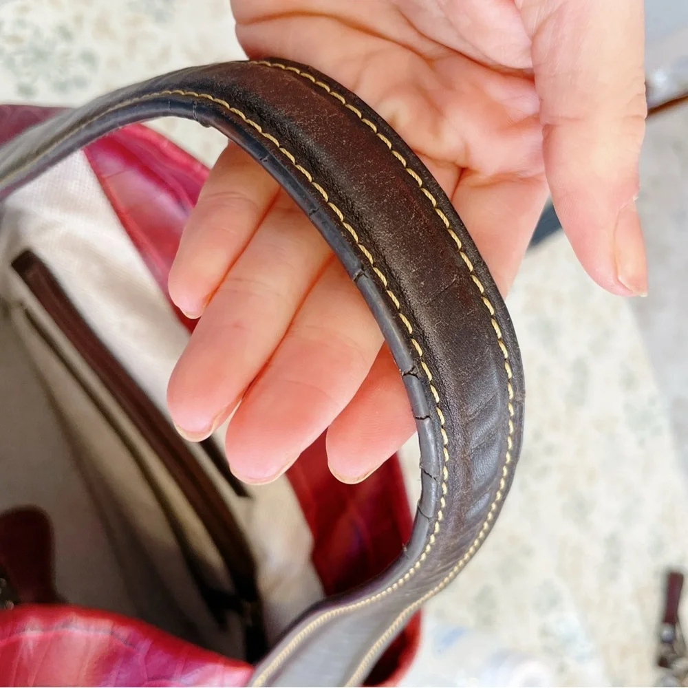 Dooney & Bourke Red Croc-Embossed Leather Hobo with Brown Trim